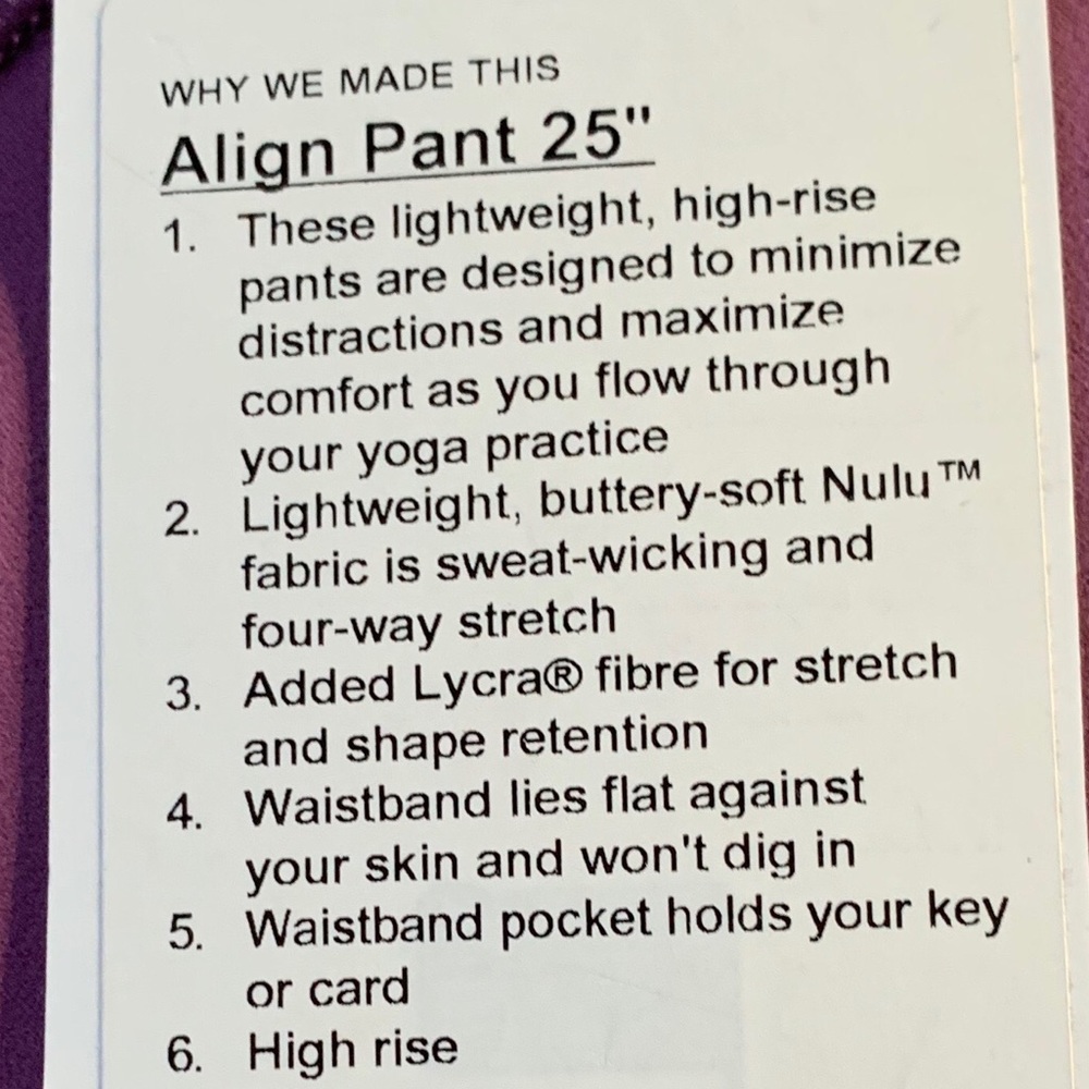 Lululemon Align Pant 25โ vintage plum size 12 new - Picture 3 of 6